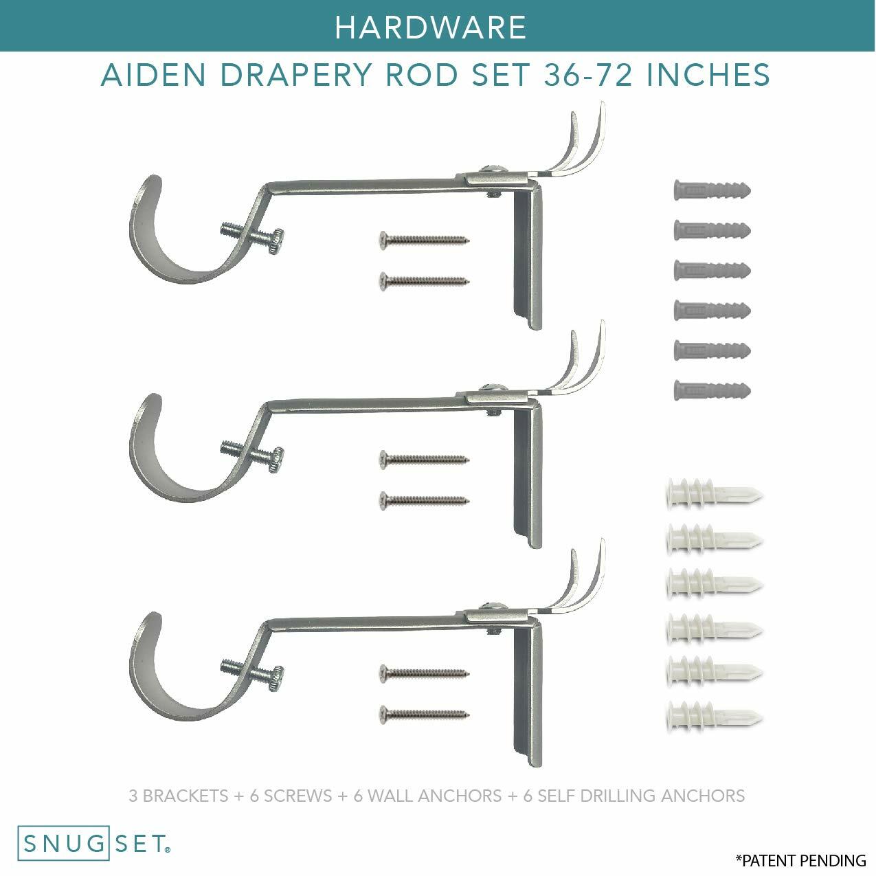 SnugSet | Quick Easy Installation | 36"-72" Adjustable | No Tools Option | 1" Dia. Durable Steel Rod | 3 Brackets Included | Supports Heavy Fabrics | Nickel Cage Ball Finial