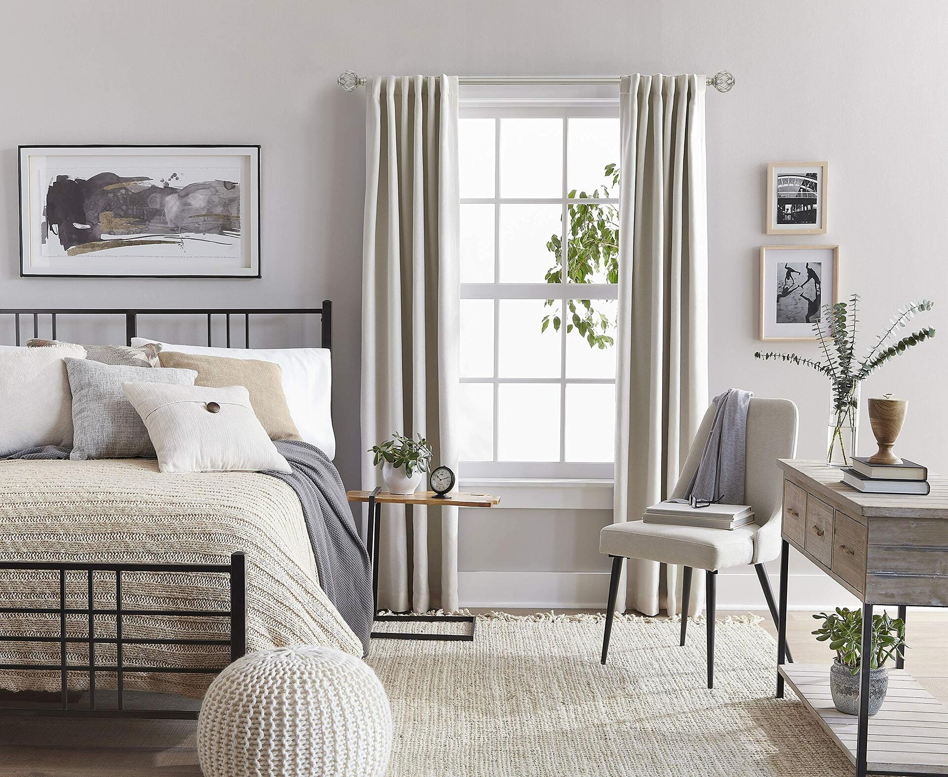 SnugSet | Quick Easy Installation | 36"-72" Adjustable | No Tools Option | 1" Dia. Durable Steel Rod | 3 Brackets Included | Supports Heavy Fabrics | Nickel Cage Ball Finial