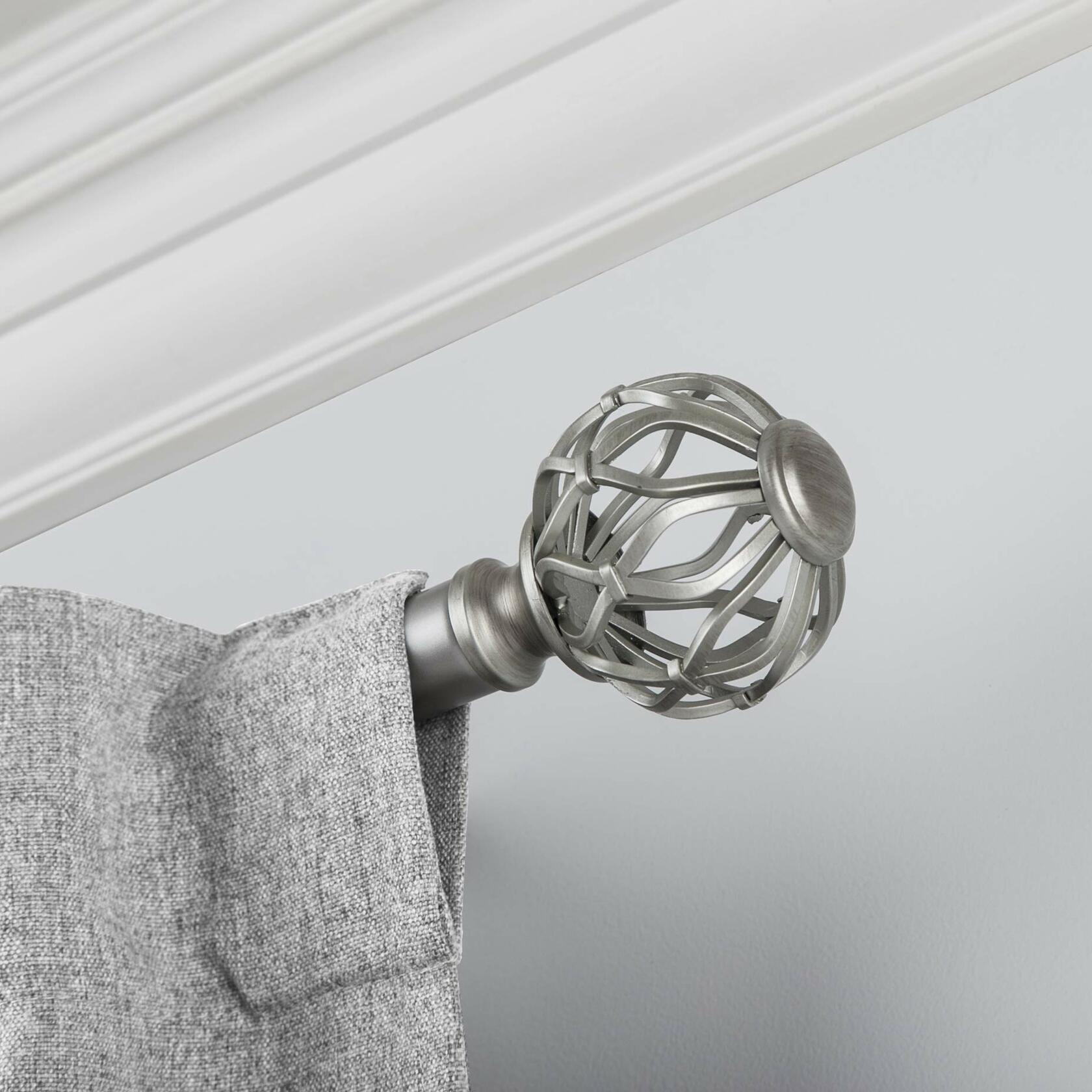 SnugSet | Quick Easy Installation | 36"-72" Adjustable | No Tools Option | 1" Dia. Durable Steel Rod | 3 Brackets Included | Supports Heavy Fabrics | Nickel Cage Ball Finial