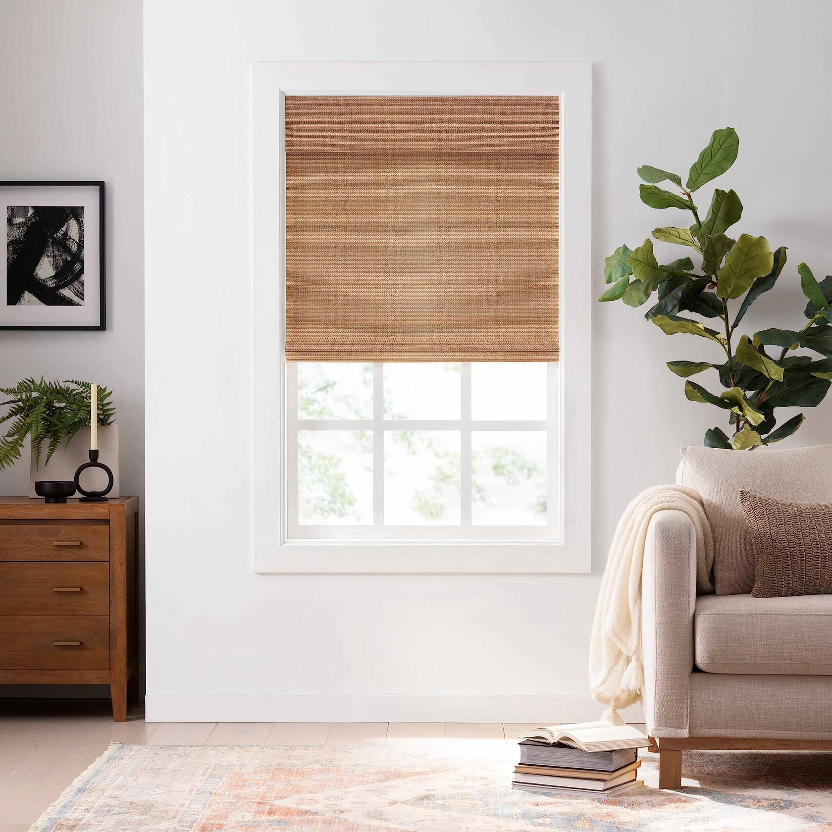 Eclipse Bamboo Roman Shades for Windows (27" x 72"), Semi-Privacy Light-Filtering Cordless Blinds for Bedroom, Living Room, or Office, Safe for Kids & Pets, Easy Mounting Interior Blinds, Natural
