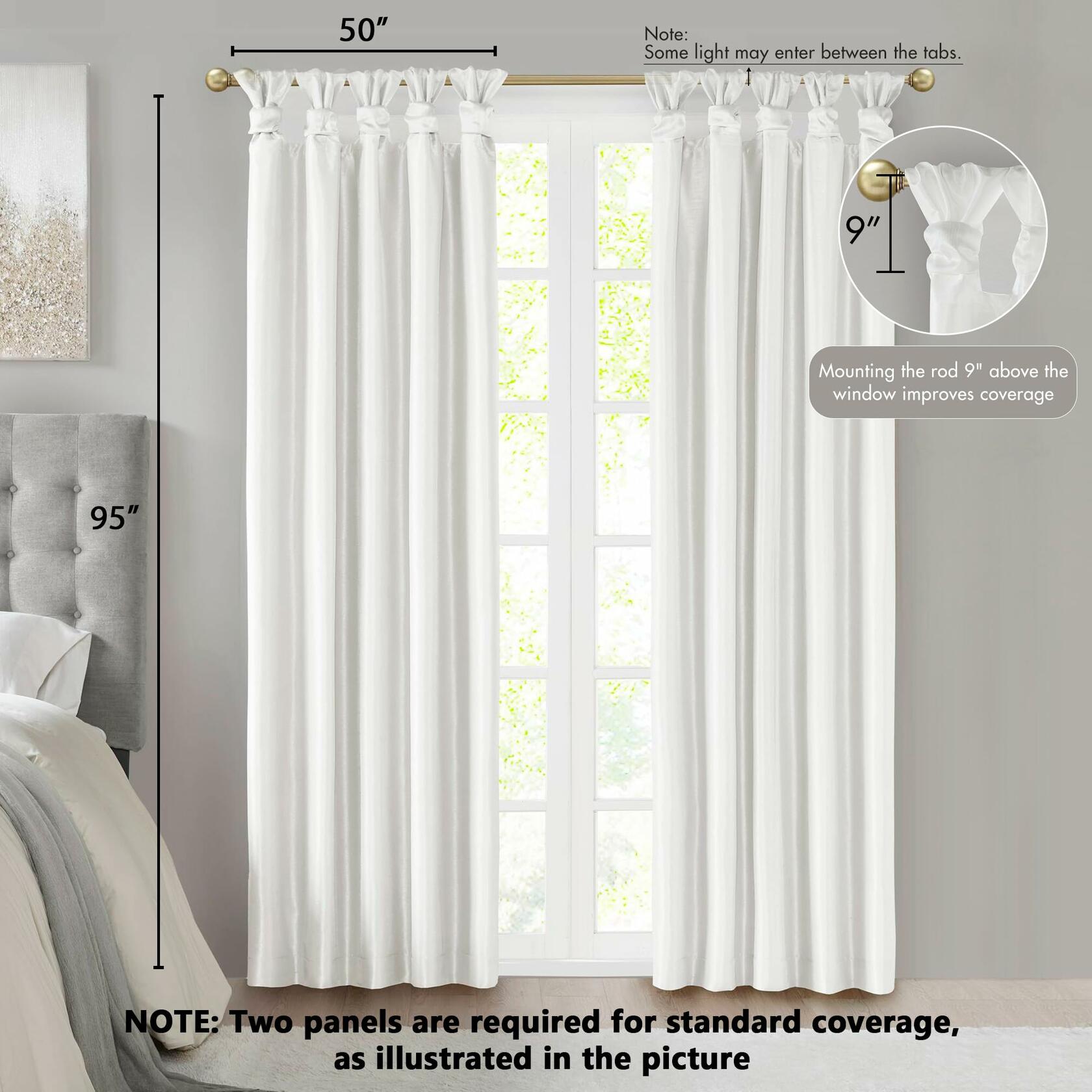 Madison Park Emilia Faux Silk Total Blackout Single Curtain with Privacy Lining, DIY Twist Tab Top, Window Drape for Living Room, Bedroom and Dorm, 95"L x 50"W, White