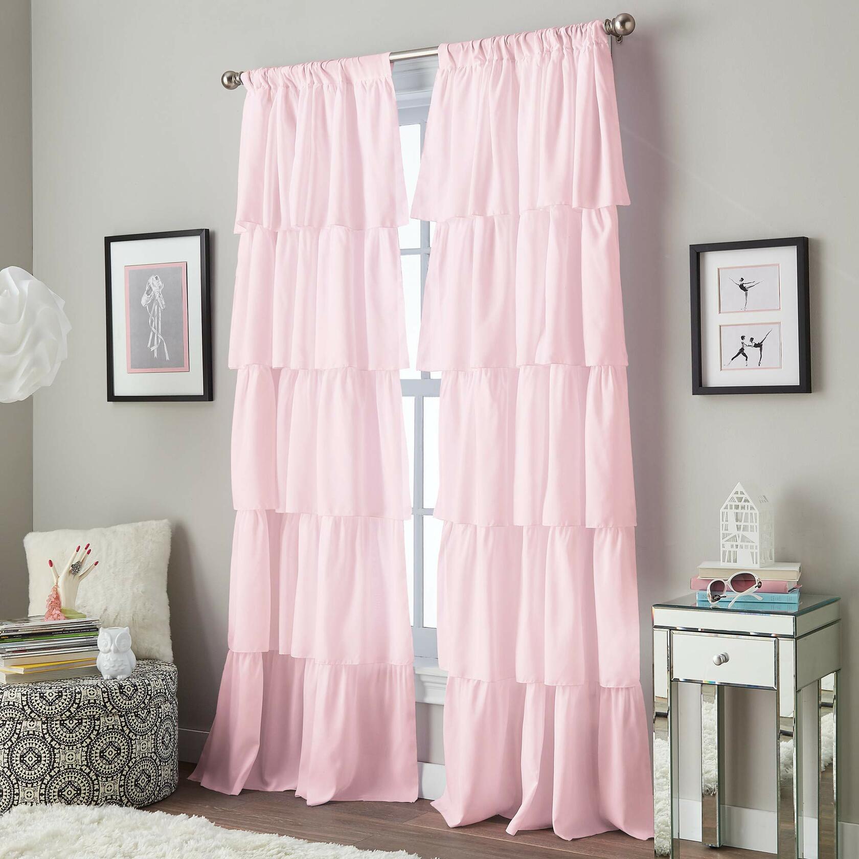 Flounced Ruffle Rod Pocket Curtain Panel, 95 inch, Pink, 1 Panel, 1Q82460APK