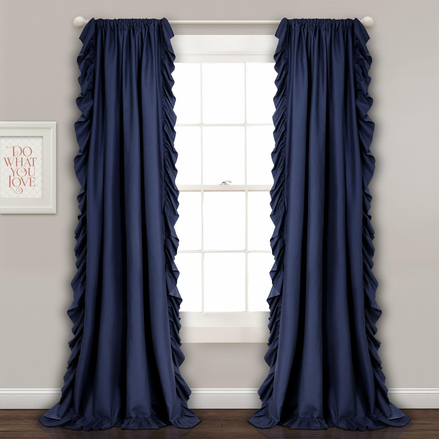 Lush Decor Reyna Ruffle Window Curtain Panel Set, Pair, 54" W x 84" L, Navy - Flowy Curtain Set - Romantic Ruffle Curtains for Bedroom, Living room, or Dining Room - Farmhouse & Cottage Home Decor