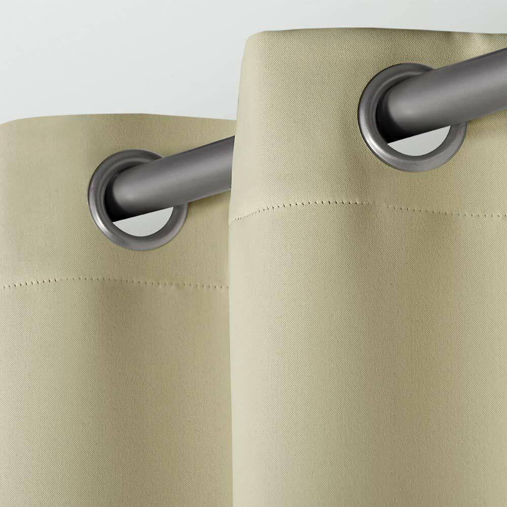 EXCLUSIVE HOME Sateen Twill Woven Room Darkening Blackout Grommet Top Curtain Panel Pair, 52"x63", Linen