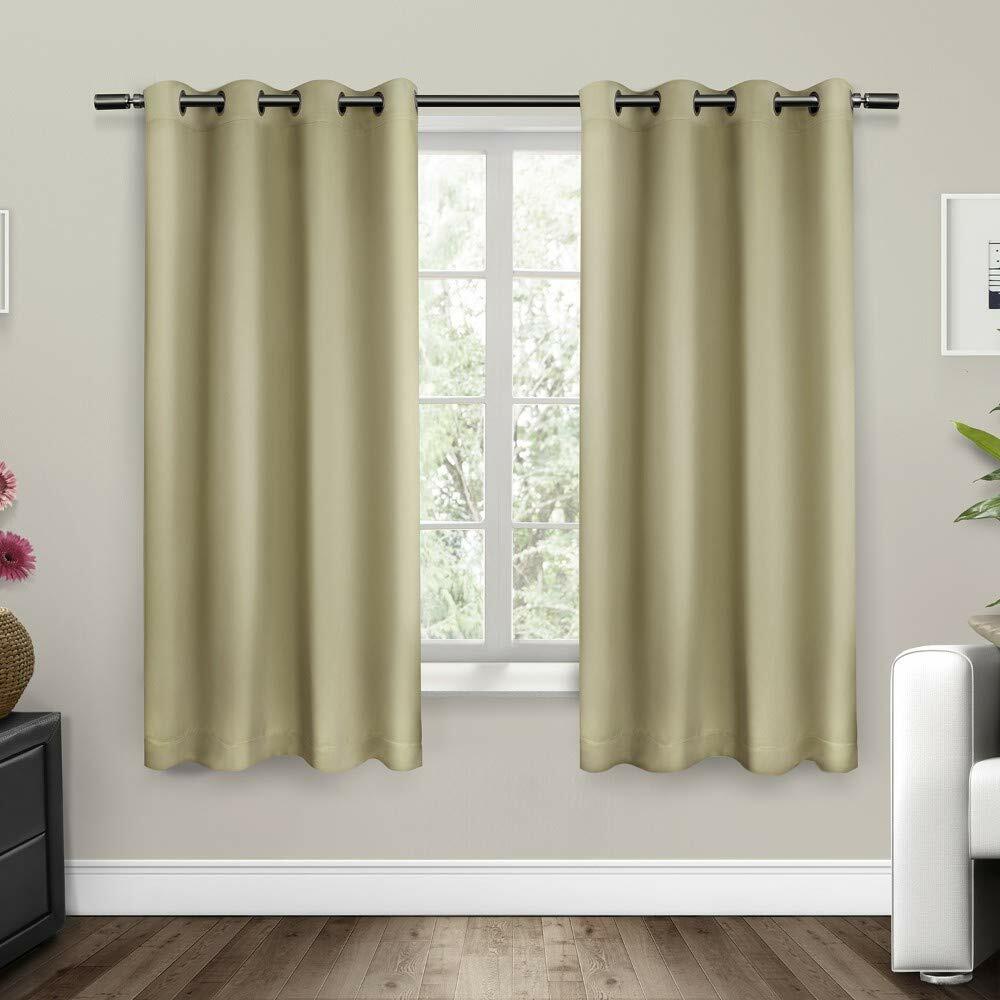 EXCLUSIVE HOME Sateen Twill Woven Room Darkening Blackout Grommet Top Curtain Panel Pair, 52"x63", Linen
