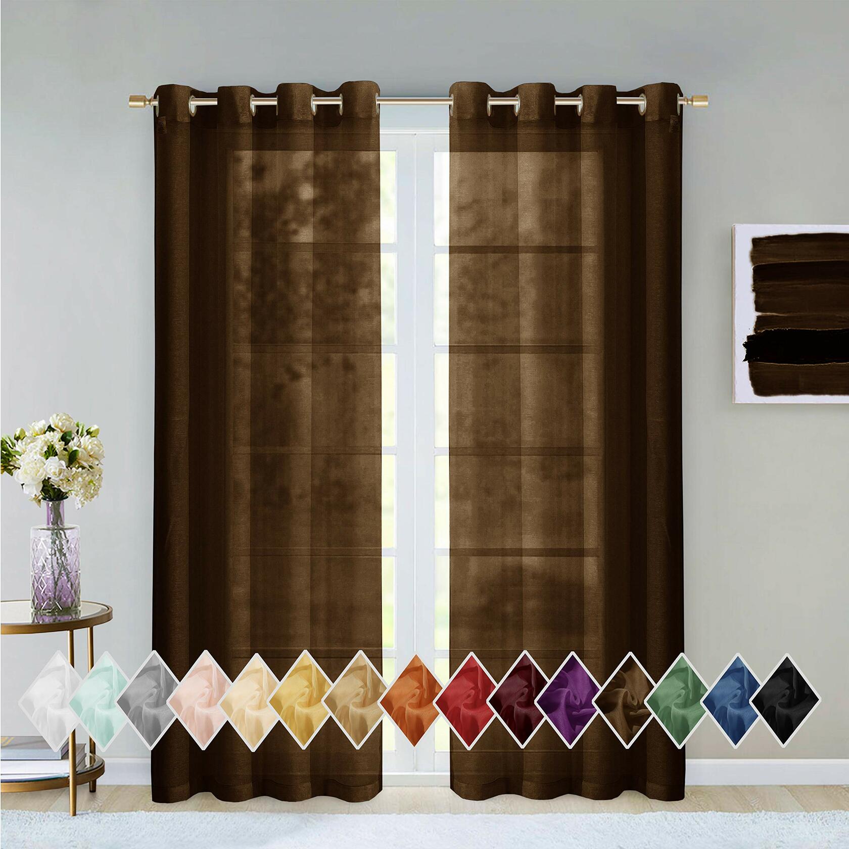 Dainty Home Malibu Textured Semi-Sheer Linen Look Grommet Top Curtain Panel Pair, 54" x 84" each (108" x 84" total), Chocolate Brown 2 Count