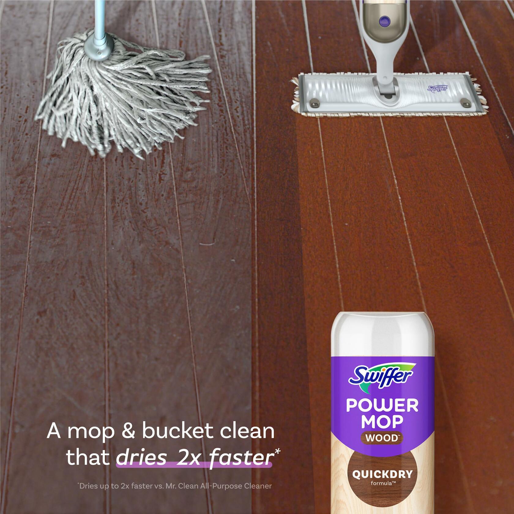 Swiffer Power Mop Wood Refill Solution, QuickDry Hardwood Floor Cleaner for Mopping Home, Bathroom, Kitchen, All Purpose Multi-Surface Solution for Floor Cleaning, Lemon Scent, 50.6oz
