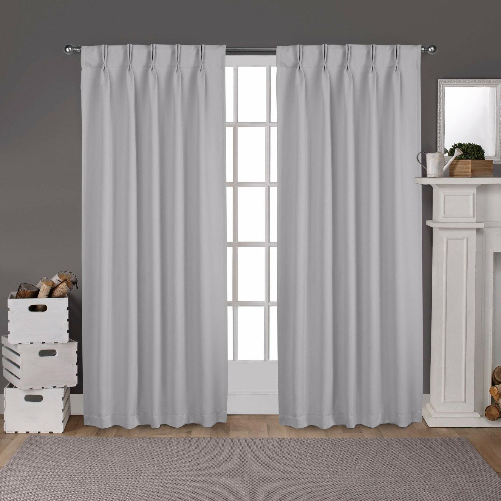 ATI Home Sateen Woven Blackout Curtain Panel Pair with Pinch Pleat Top Silver 52X63 63 Inches