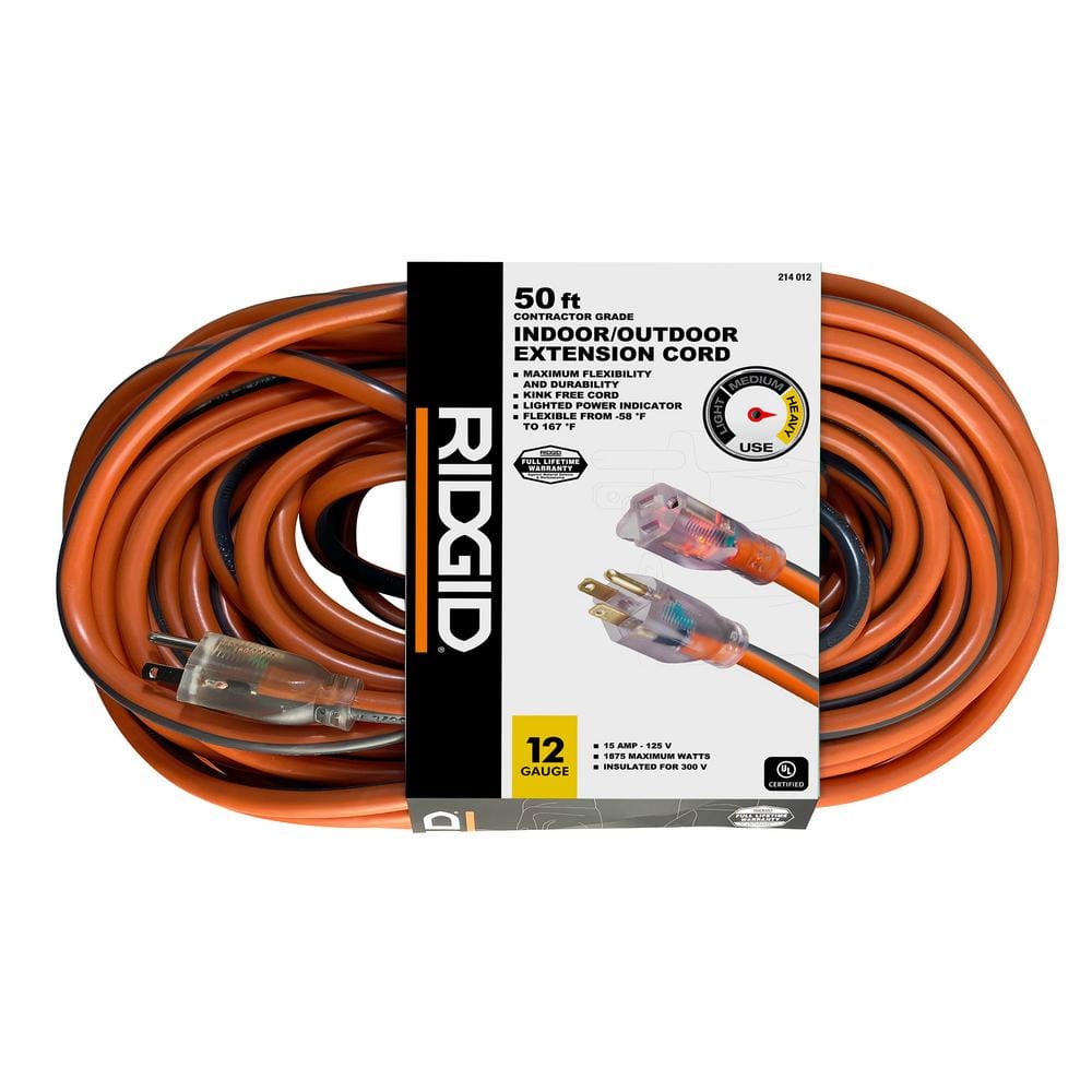 Ridgid 50 Ft.12/3 Heavy Duty Contractor Grade Indoor/Outdoor Extension Cord