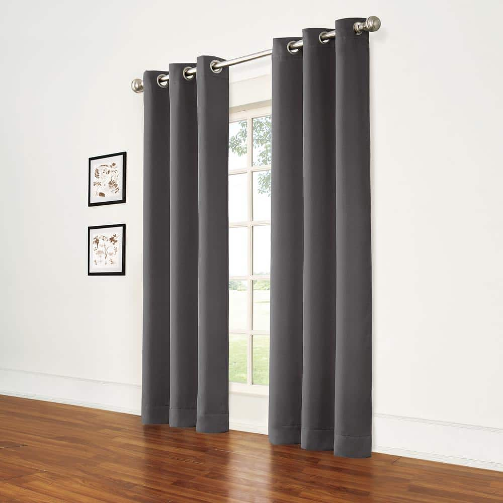 Eclipse Thermapanel Pewter Solid Polyester 37 in. W x 95 in. L Room Darkening Pair Grommet Top Curtain Panel, Silver