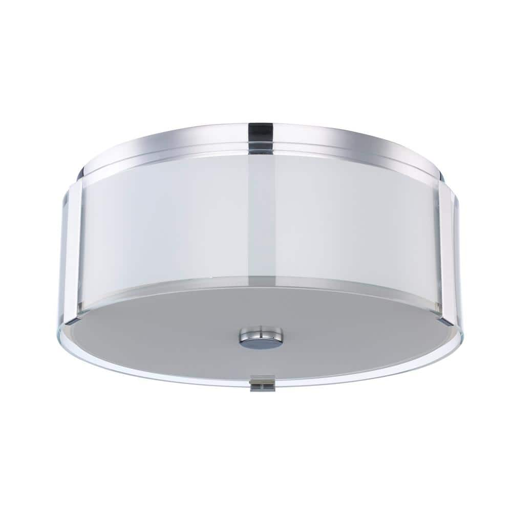 Hampton Bay Bourland 14 in. 3-Light Polished Chrome Flush Mount Ceiling Light Fixture with White and Clear Glass Double Shade