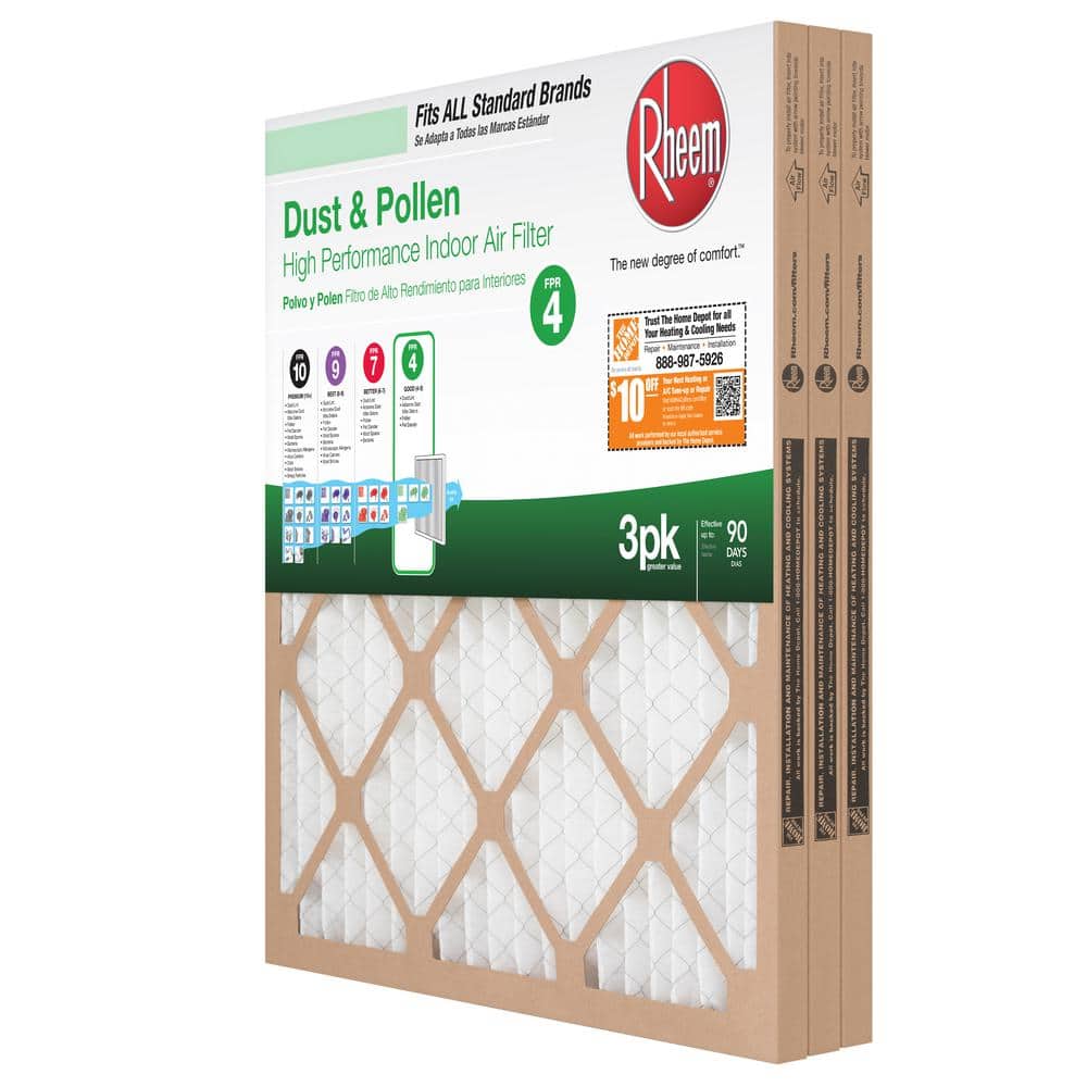 Rheem 20 x 20 x 1 Basic Household Pleated MERV 8 - FPR 4 Air Filter (3-pack)