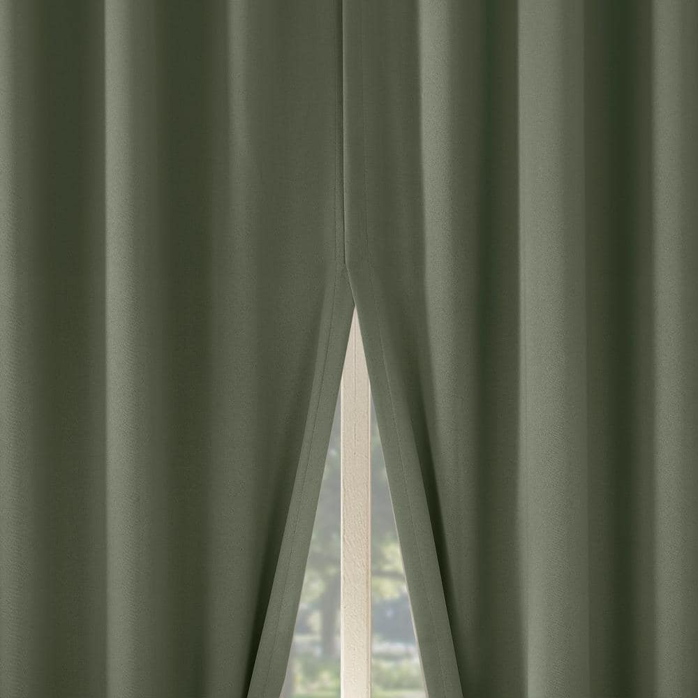 Sun Zero Aria 2-pack Magnetic Closure Theater Grade 100% Blackout Back Tab Curtain Panel Pair  52 x84   Sage Green