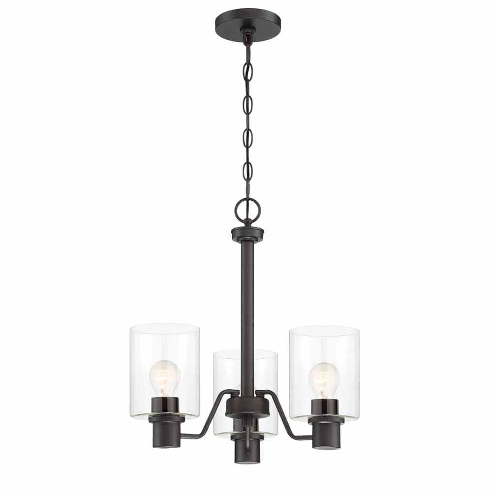 Hampton Bay Castleford 3-Light Satin Bronze Chandelier with Clear Glass Shades