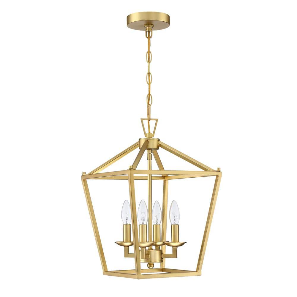 12 Inch 4-Light Gold Pendant Lighting for Kitchen Island with Metal Cage Shade