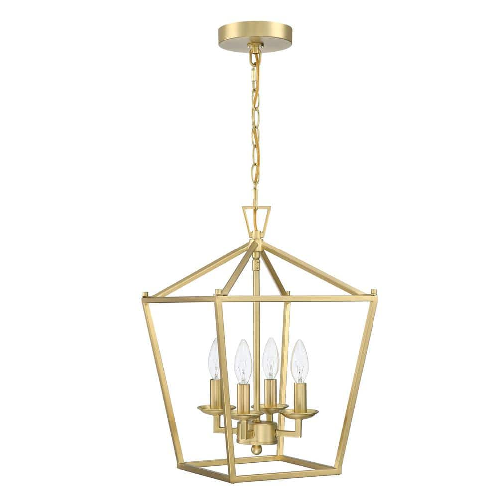 12  4-Light Gold Pendant Lighting for Kitchen Geometric Ceiling Mount Light Fixture with Adjustable Hanging Chain for Dining Room  Hallway