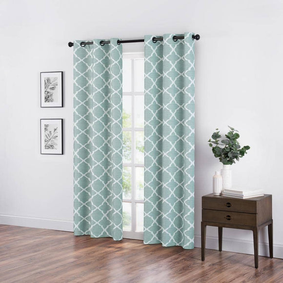 Eclipse Fret Thermaback Spa Lattice Polyester 42 in. W x 84 in. L Blackout Single Grommet Top Curtain Panel