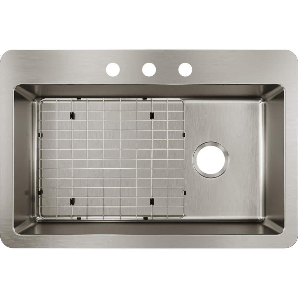 New Avenue Drop-in/Undermount Stainless Steel 33 in. Single Bowl Kitchen Sink with Bottom Grid