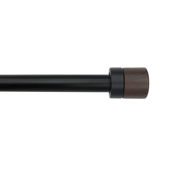 StyleWell 66 in. - 120 in. Telescoping 3/4 in. Single Curtain Rod Kit in Matte Black with Wood Cap Finials