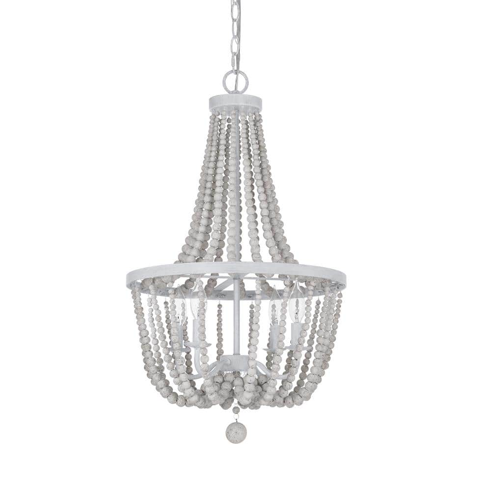 Hampton Bay Adelaide 4-Light Weathered White Wood Bead Chandelier