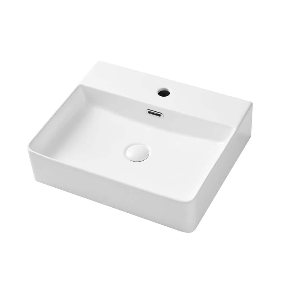 Eridanus Modern White 19 in. Vessel Sink in Ceramic Rectangular Bathroom Cloakroom Sink with Overflow