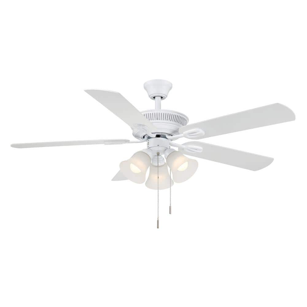 Hampton Bay Glendale III 52 in. LED Indoor White Ceiling Fan with Light and Pull Chains