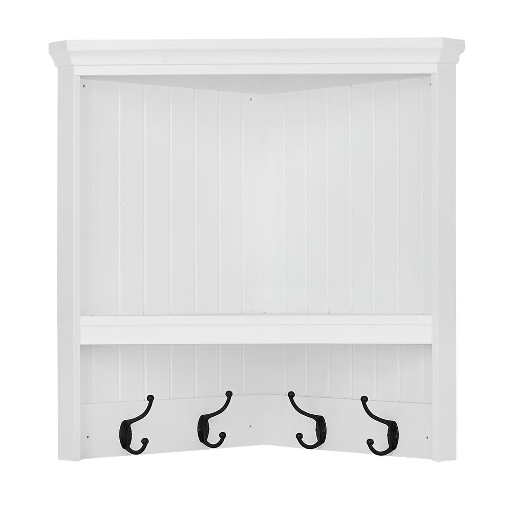 Home Decorators Collection 24 in. H x 24 in. W x 13.4 in. D White Shiplap Floating Decorative Cubby Corner Wall Shelf with Hooks