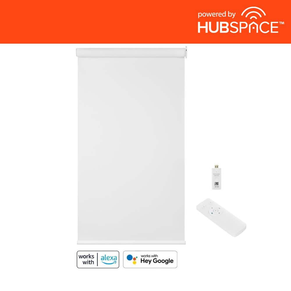 White Blackout Polyester Fabric Cordless Smart Roller Shades 36 in. x 72 in. L Powered by Hubspace (With Gateway)